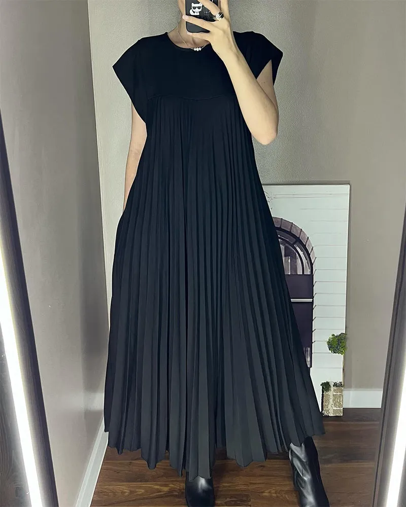 🔥Sleeveless pleated simple solid colour dress