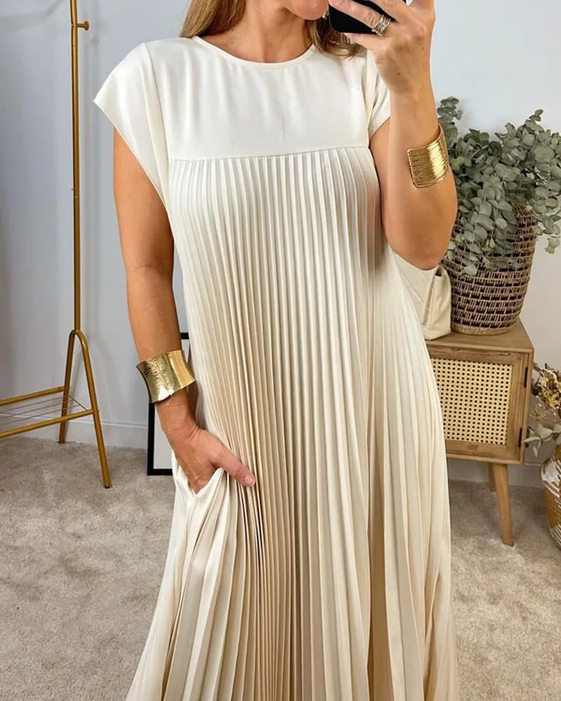 🔥Sleeveless pleated simple solid colour dress