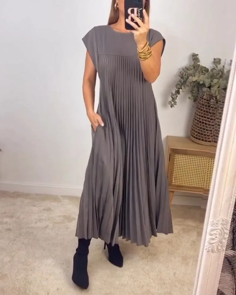 🔥Sleeveless pleated simple solid colour dress