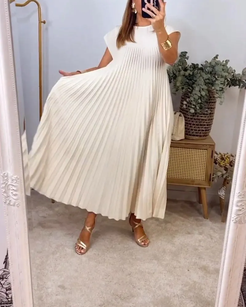 🔥Sleeveless pleated simple solid colour dress