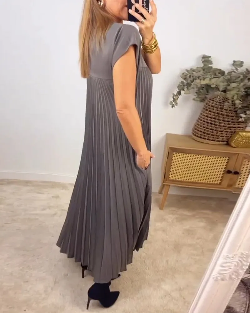 🔥Sleeveless pleated simple solid colour dress