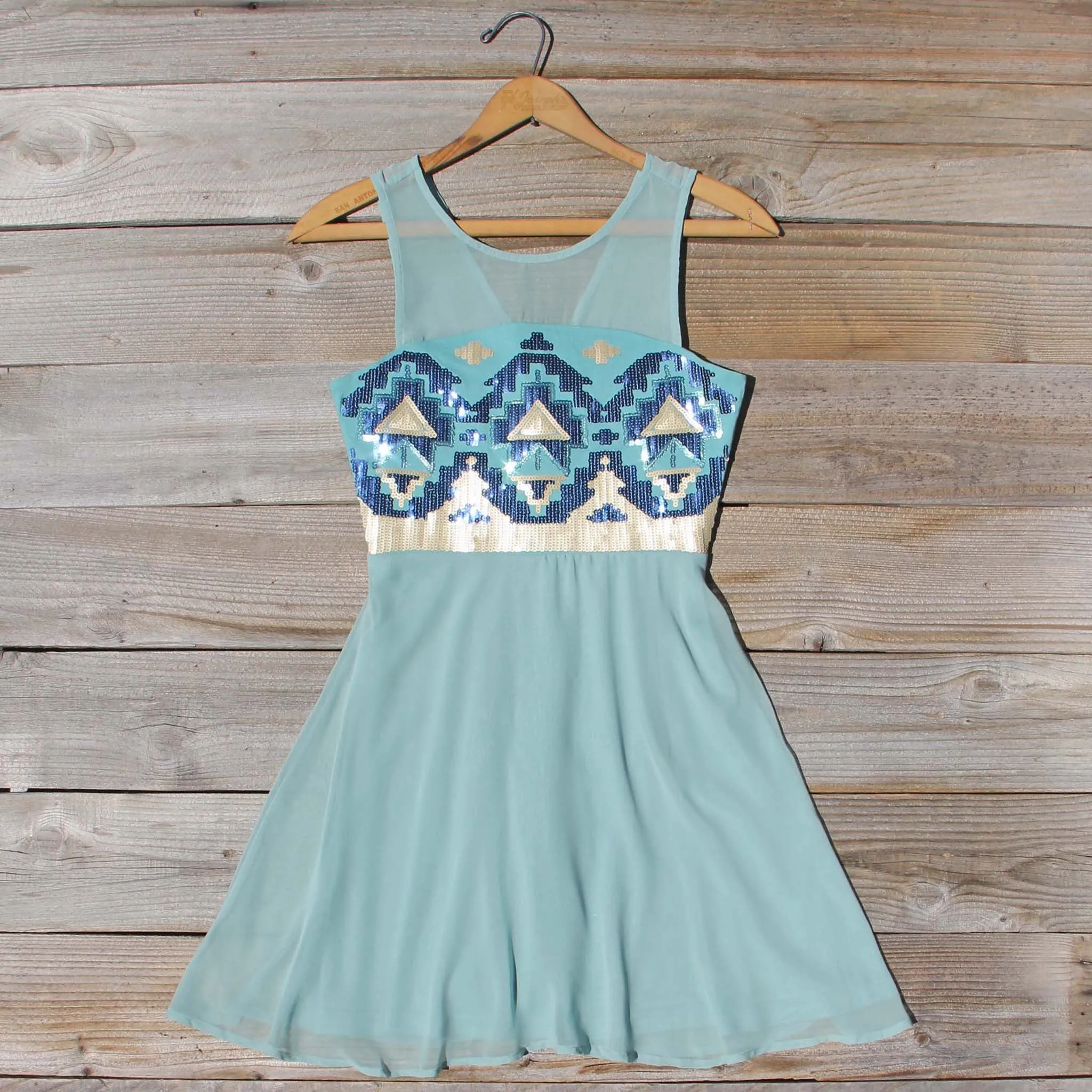 Stone Spell Beaded Dress in Sage