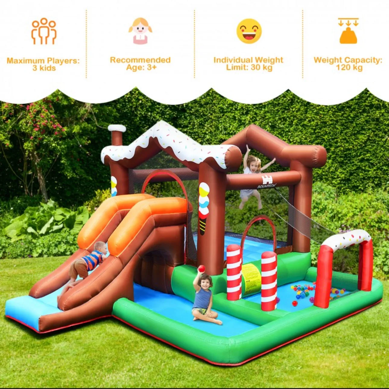 Super Cool Fun Kids Inflatable Bouncy House Jumping Castle Slide Climber Bouncer With 550W Blower | Holds 120Kg | Kids Party | Camping | Climbing Wall | Basketball Hoop