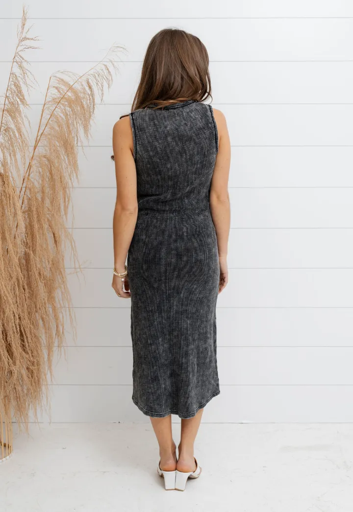 Washed Ribbed Sleeveless Henley Dress