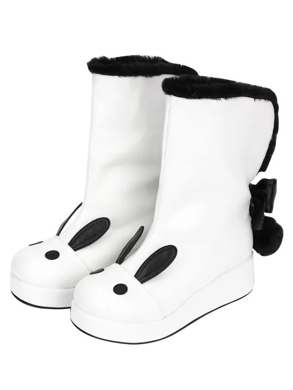 White Lolita Boots Rabbit Ear Lined Kawaii Lolita Winter Boots In Two Tone