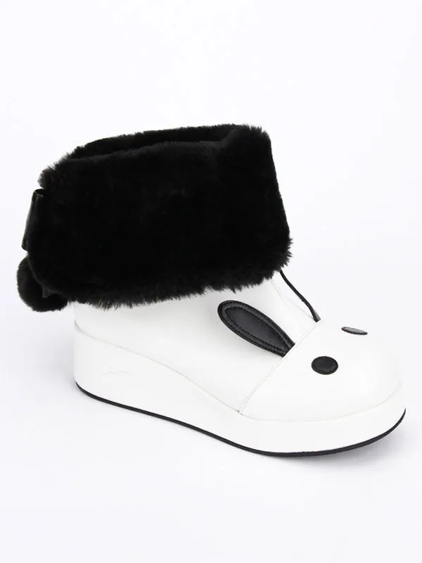 White Lolita Boots Rabbit Ear Lined Kawaii Lolita Winter Boots In Two Tone