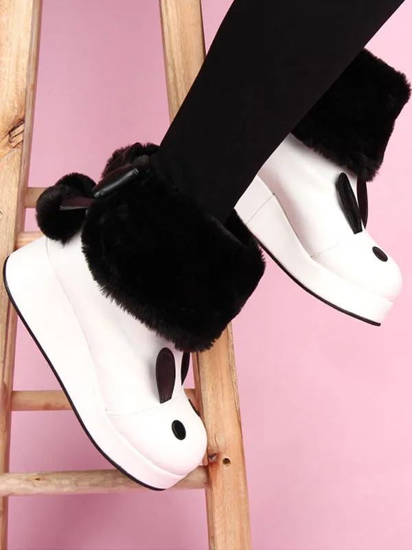 White Lolita Boots Rabbit Ear Lined Kawaii Lolita Winter Boots In Two Tone