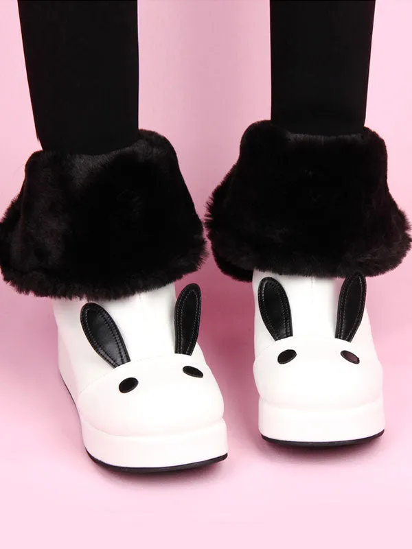 White Lolita Boots Rabbit Ear Lined Kawaii Lolita Winter Boots In Two Tone
