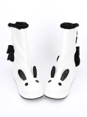 White Lolita Boots Rabbit Ear Lined Kawaii Lolita Winter Boots In Two Tone
