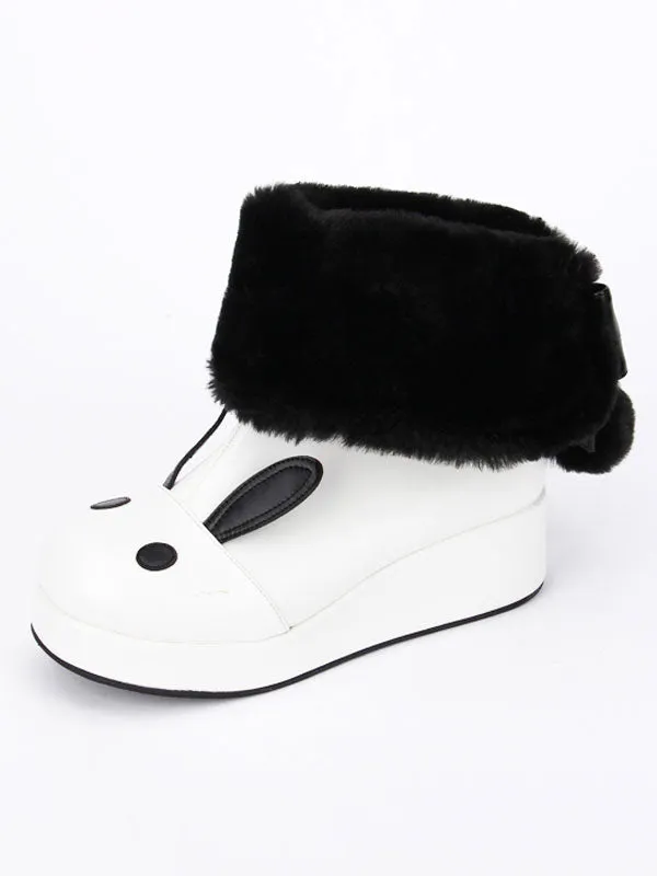 White Lolita Boots Rabbit Ear Lined Kawaii Lolita Winter Boots In Two Tone