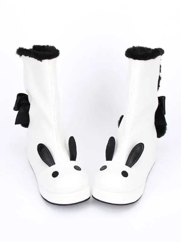 White Lolita Boots Rabbit Ear Lined Kawaii Lolita Winter Boots In Two Tone
